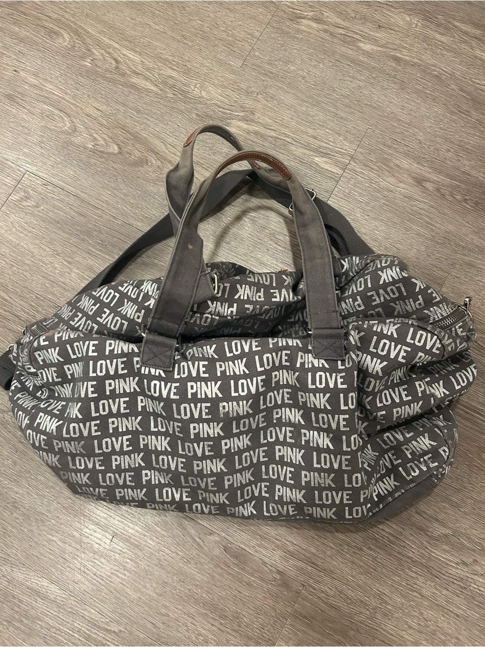 PINK Victoria's Secret Gray 'LOVE PINK' Logo Travel Duffel